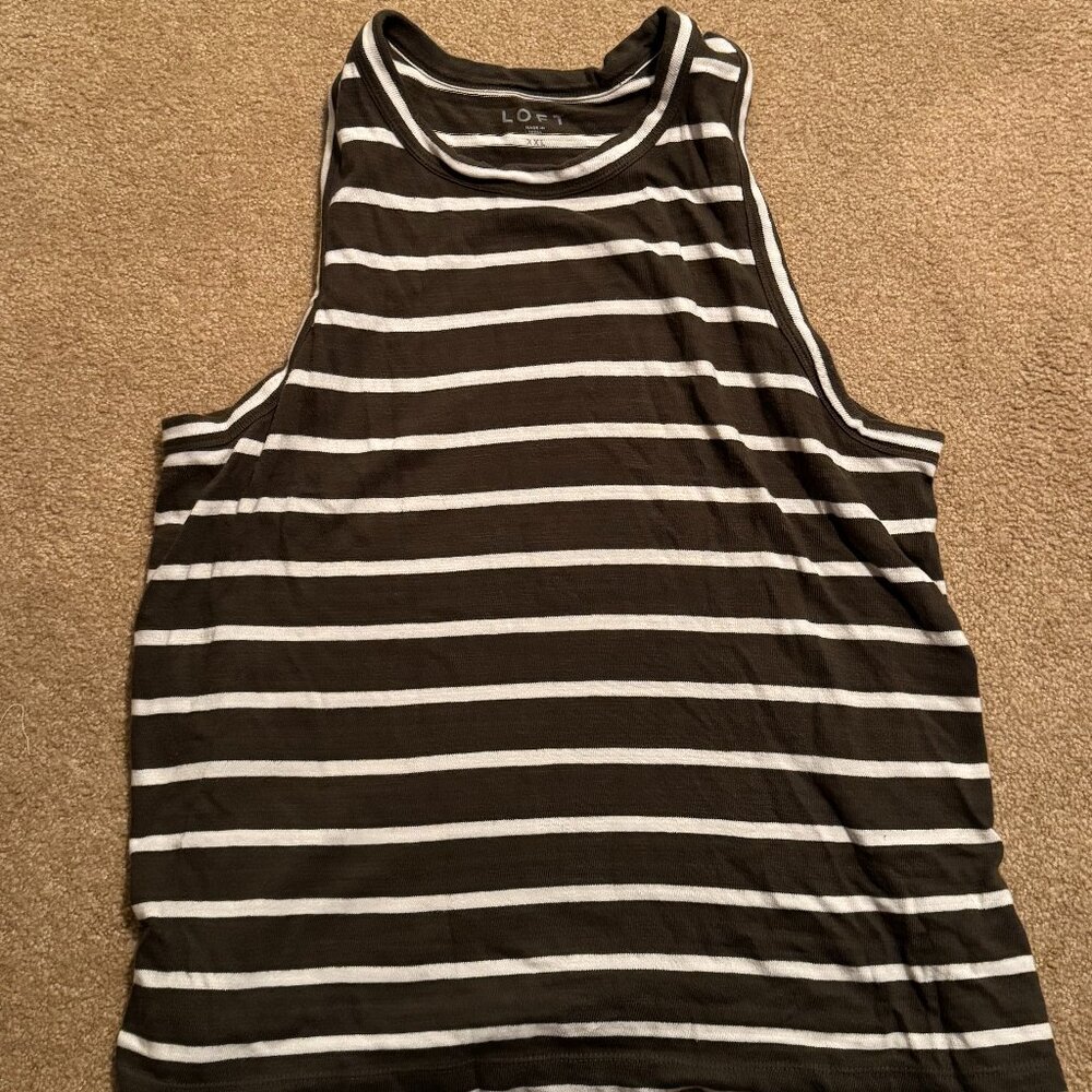 LOFT DARK OLIVE AND WHITE STRIPED TANK TOP SIZE XXL